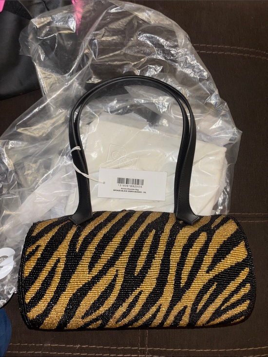 Reformation Handbags - Reformation Aurora Shoulder Bag - Bronze Black Zebra Beaded